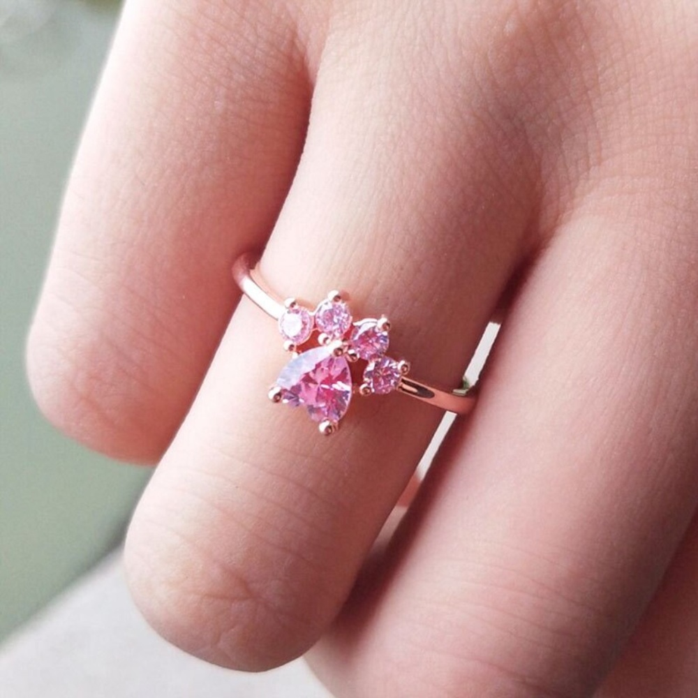 Gorgeous Rose Gold CZ Paw Print Ring - Picture 2 of 2